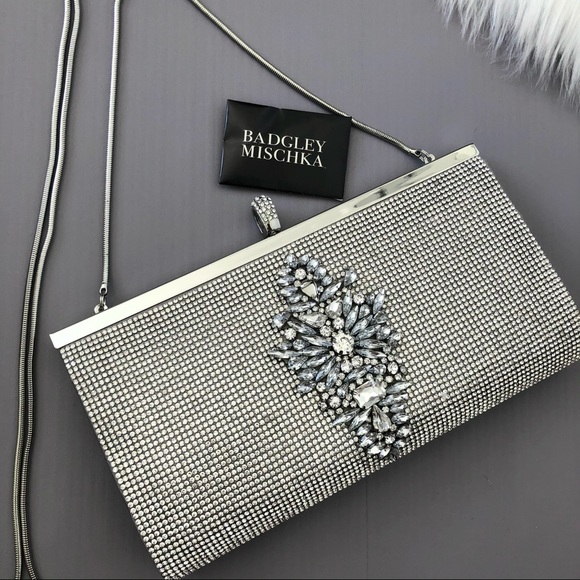 Badgley Mischka Handbags - Badgley Mischka Alisha  Silver Crystal Clutch